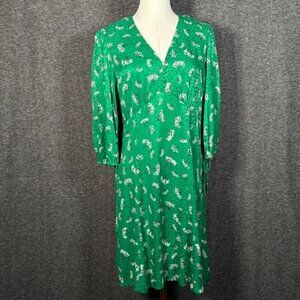 Maje Rizelle Floral Print Satin Mini Green Empire Waist Dress FR 40 US Large